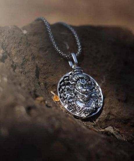 Hanuman Ji Pendant Oxodaised Silver Chain