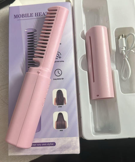 Meneflix Portable Mini Hair Straightener Cordless Rechargeable Mini Adjustable Hair Straightener Hot Comb